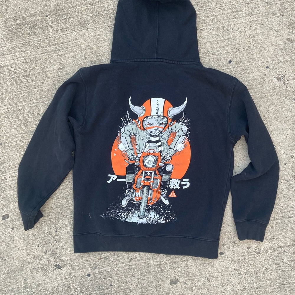 Black Graphic Hoodie with Motorcycle Design